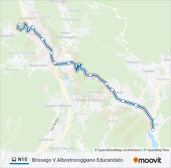Percorso linea bus N10