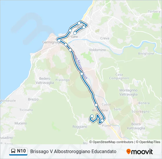 Percorso linea bus N10