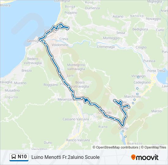 Percorso linea bus N10