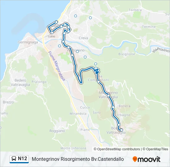 Percorso linea bus N12