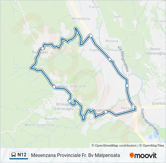 Percorso linea bus N12