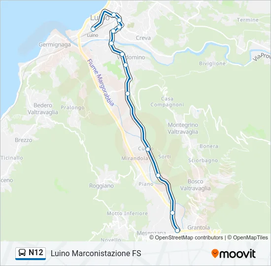 Percorso linea bus N12