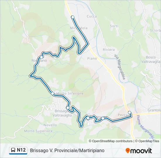 Percorso linea bus N12