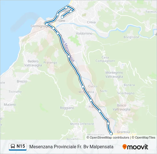 Percorso linea bus N15