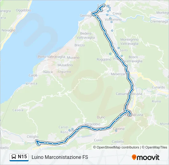 Percorso linea bus N15