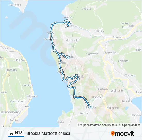 Percorso linea bus N18