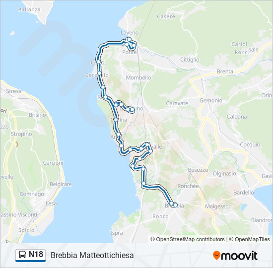 N18 bus Line Map