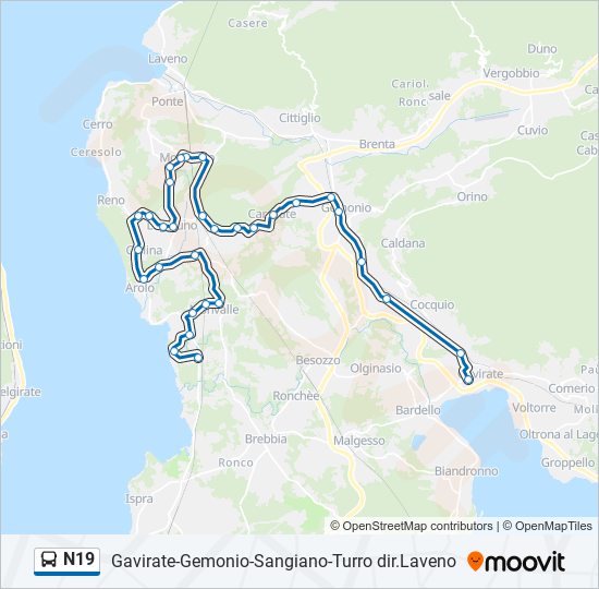 Percorso linea bus N19