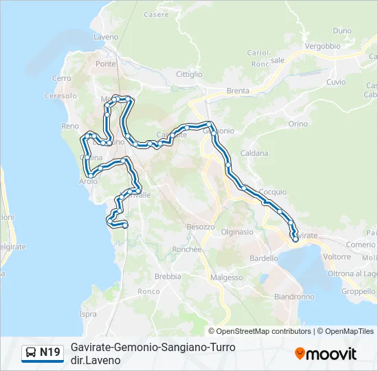 N19 Bus Line Map