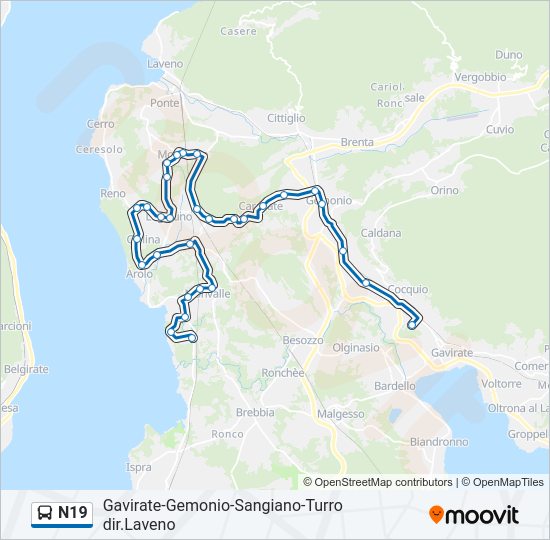 N19 bus Line Map