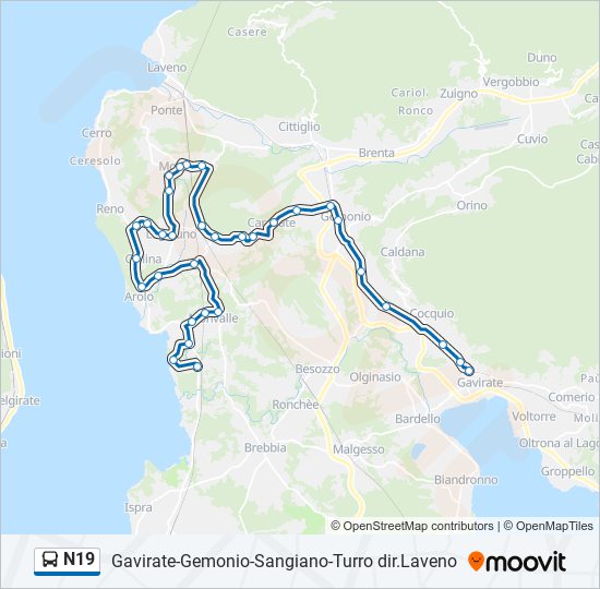 Percorso linea bus N19