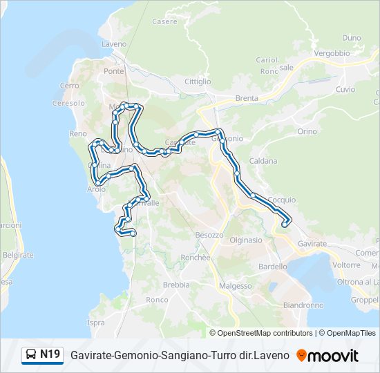 Percorso linea bus N19