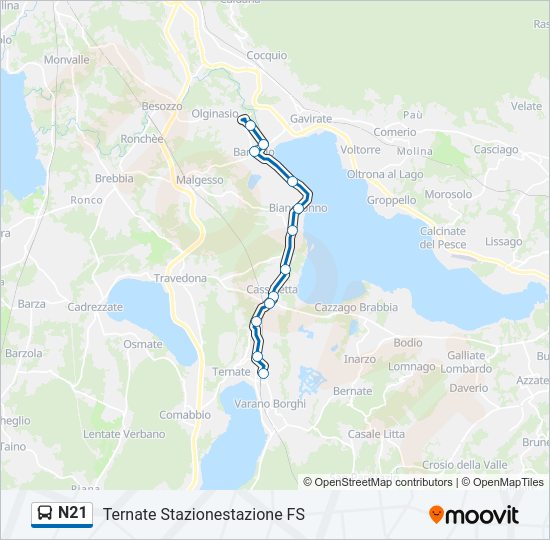 Percorso linea bus N21