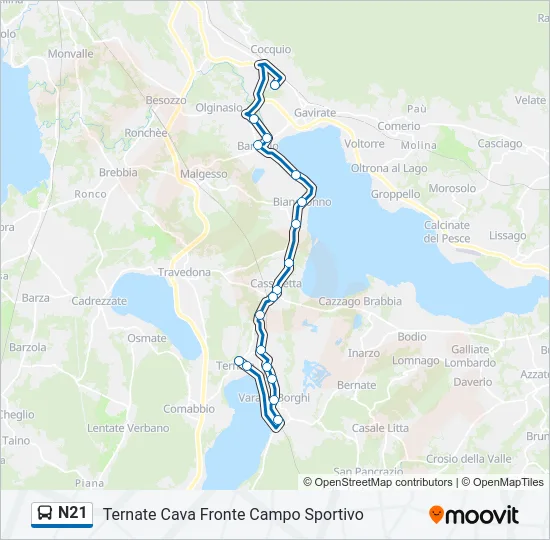 Percorso linea bus N21