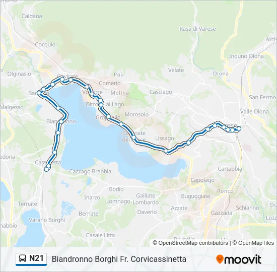 Percorso linea bus N21