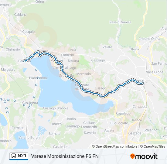 Percorso linea bus N21