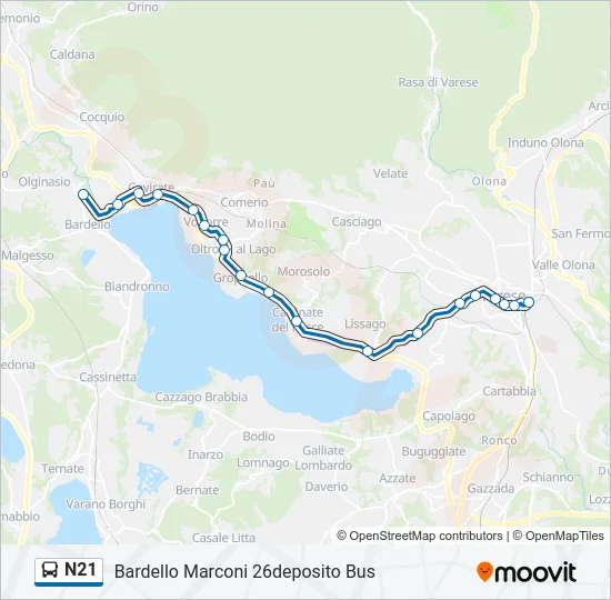 Percorso linea bus N21