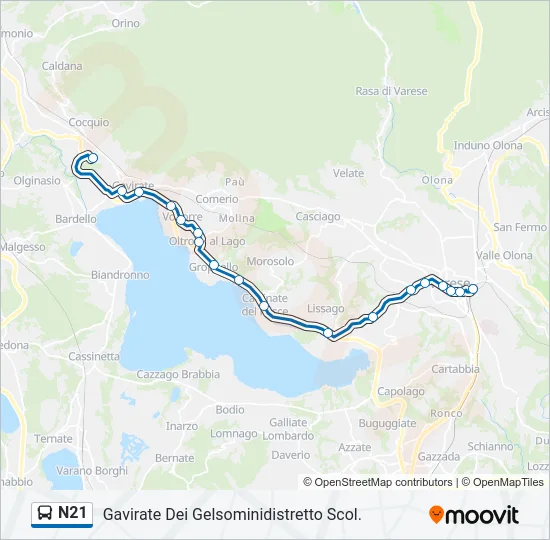 Percorso linea bus N21