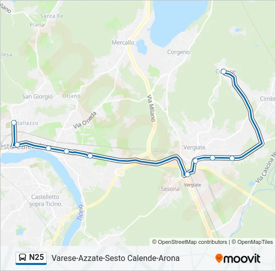 N25 Bus Line Map