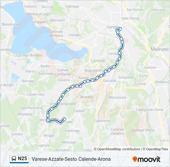 Percorso linea bus N25