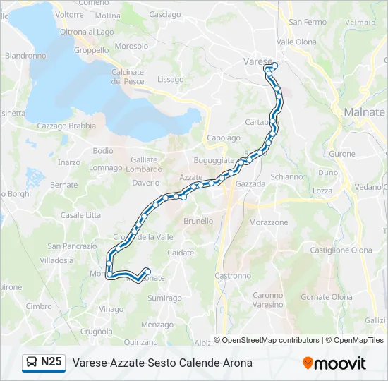 N25 Bus Line Map