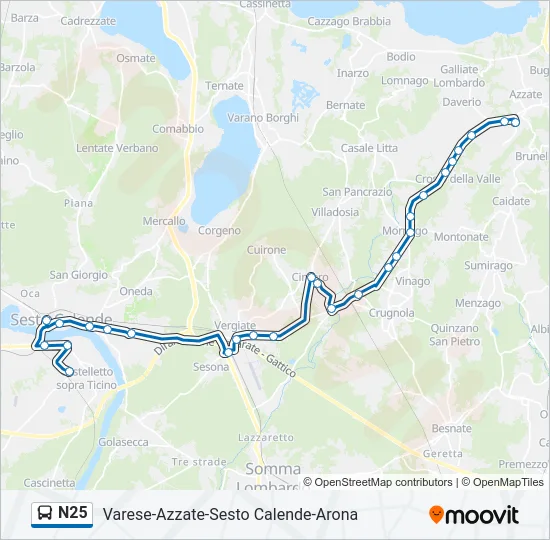 Percorso linea bus N25