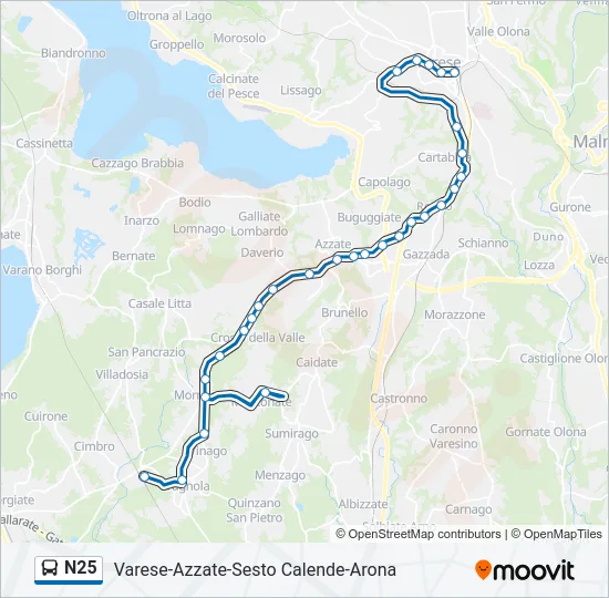 Percorso linea bus N25