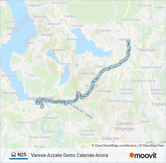 Percorso linea bus N25