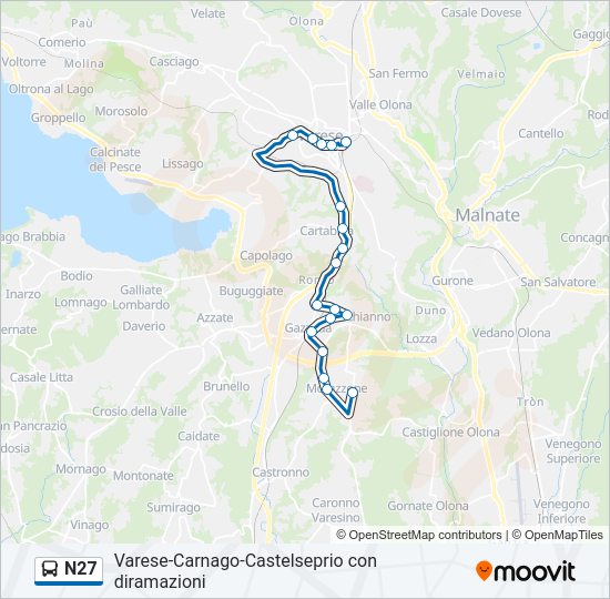 N27 bus Line Map