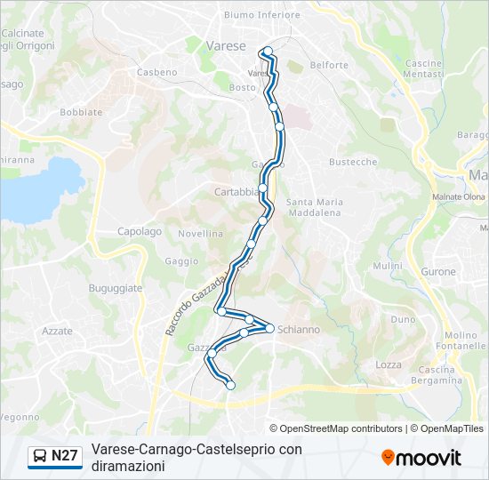 Percorso linea bus N27