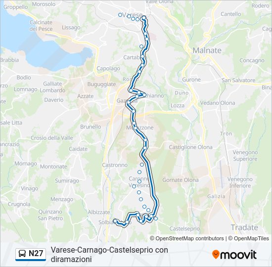 N27 bus Line Map