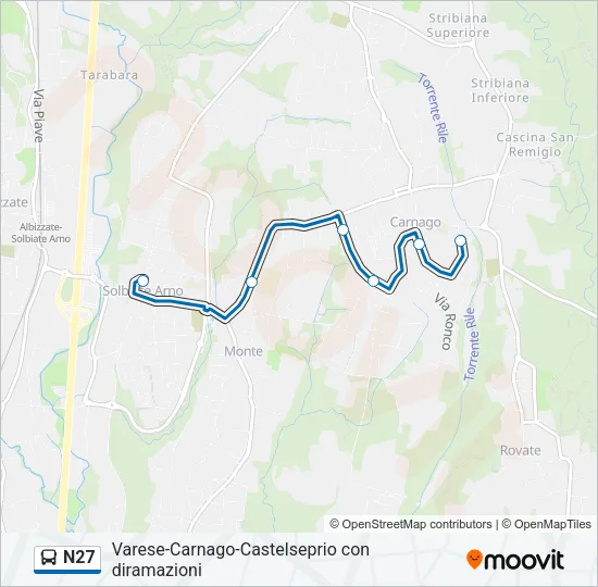 Percorso linea bus N27