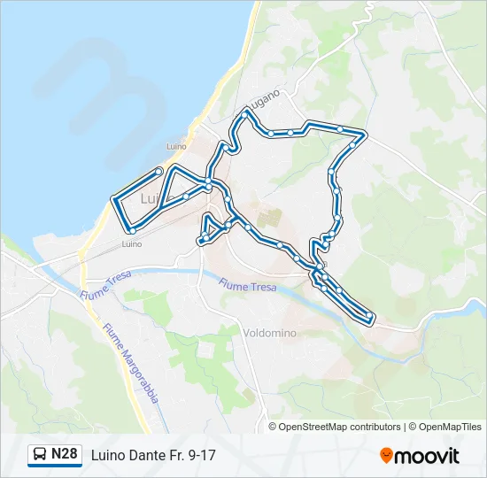 Percorso linea bus N28