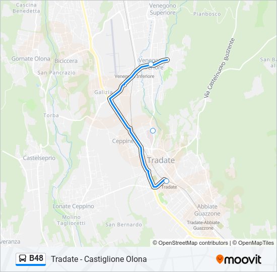 Linea b48: orari, fermate e mappe - Venegono Inf. (P.Za S. Giuseppe ...