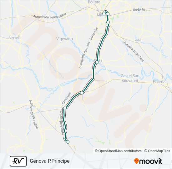 Percorso linea treno RV