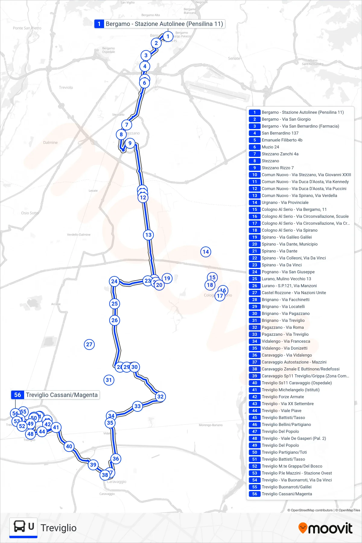 Linea U  bus (Treviglio) - Percorsi e fermate sulla mappa