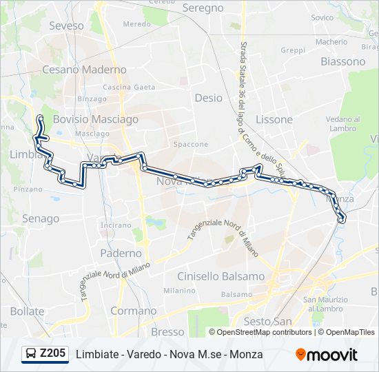 Z205 bus Line Map