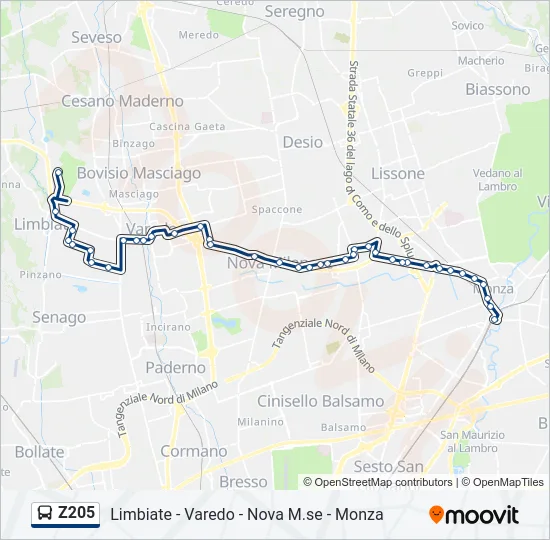 Z205 Bus Line Map