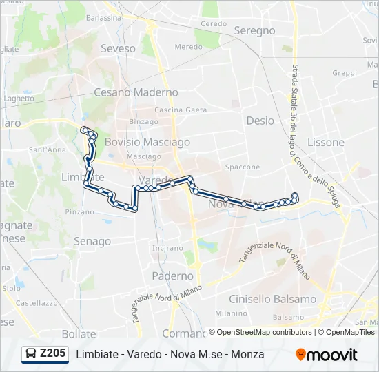 Z205 Bus Line Map