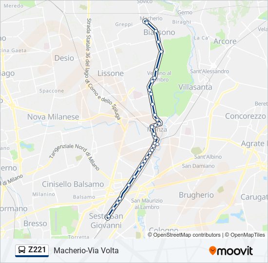 Z221 bus Line Map