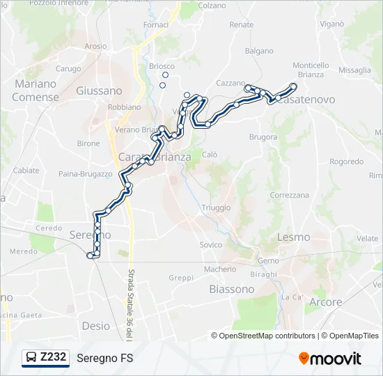 Z232 Bus Line Map