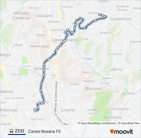 Z232 Bus Line Map