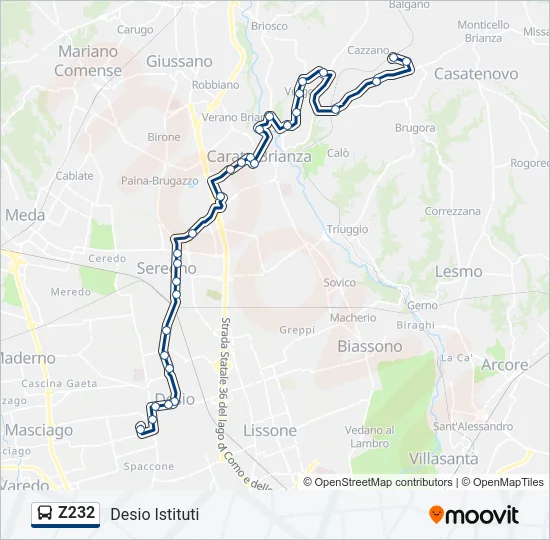 Z232 Bus Line Map