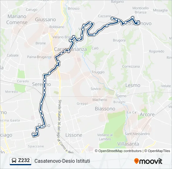 Z232 Bus Line Map