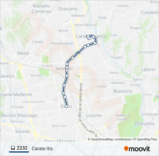 Z232 Bus Line Map