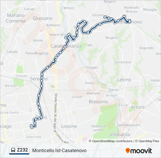 Z232 Bus Line Map