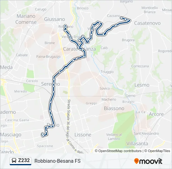 Z232 Bus Line Map