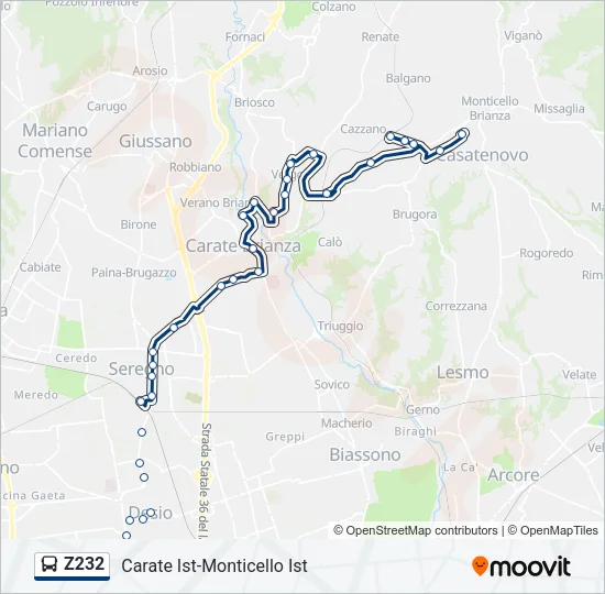 Z232 Bus Line Map