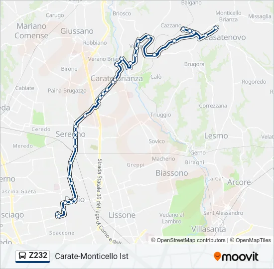 Z232 Bus Line Map