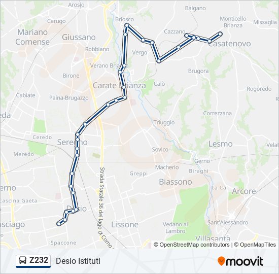 Z232 bus Line Map